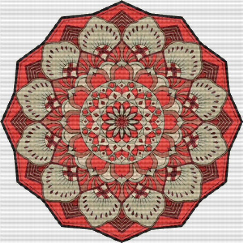 Orange And Green Mandala - X Squared Cross Stitch