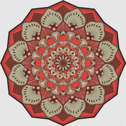 Orange And Green Mandala - X Squared Cross Stitch