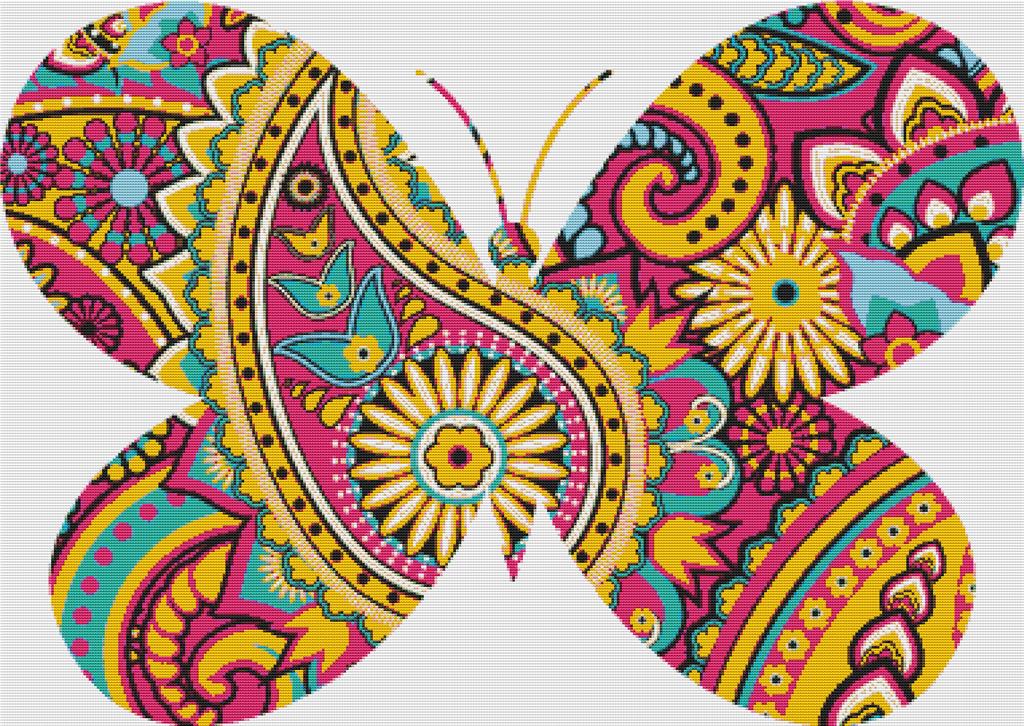 Pink Paisley Butterfly - X Squared Cross Stitch