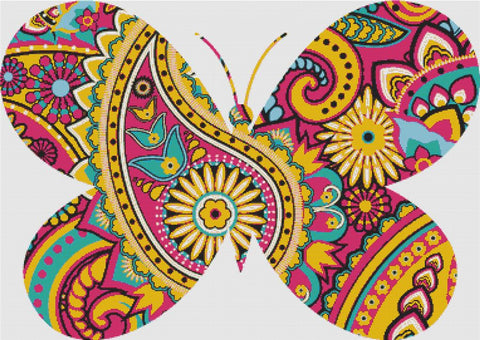 Pink Paisley Butterfly - X Squared Cross Stitch