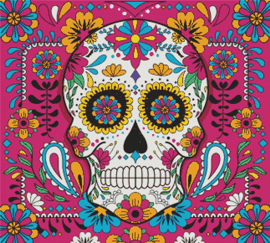 Pink Sugar Skull - X Squared Cross Stitch