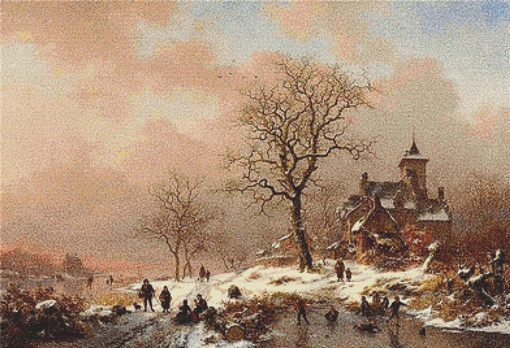 Winter Landscape With Figures Playing On The Ice - X Squared Cross Stitch