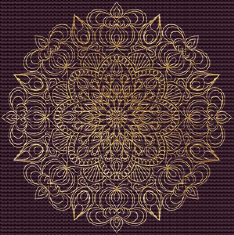 Gold And Purple Mandala - X Squared Cross Stitch