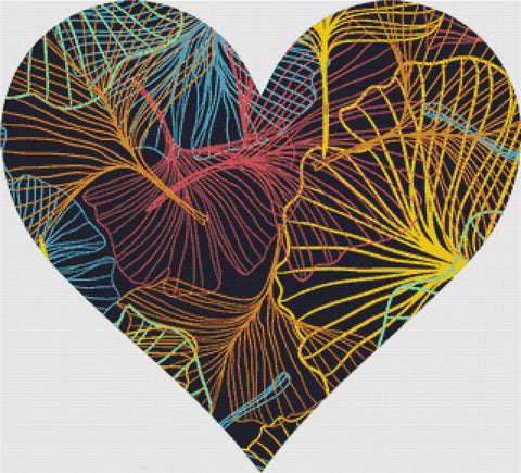 Colourful Ginkgo Heart - X Squared Cross Stitch