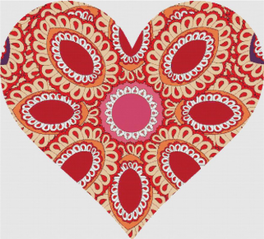 Oriental Floral Heart - X Squared Cross Stitch