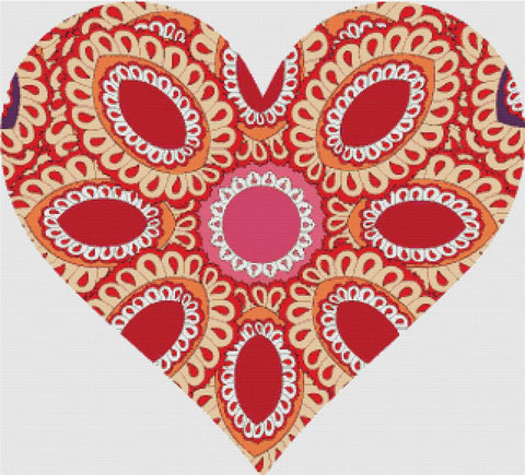 Oriental Floral Heart - X Squared Cross Stitch