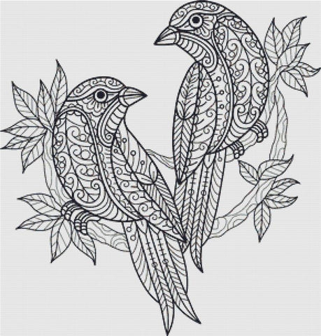 Two Zentangle Birds - X Squared Cross Stitch