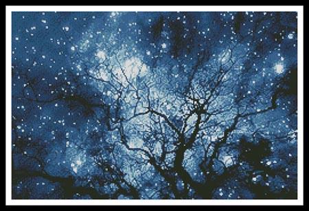 Tree Silhouette Against Starry Night - Artecy Cross Stitch