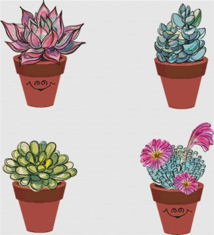 Succulents In Clay Pots II - X Squared Cross Stitch