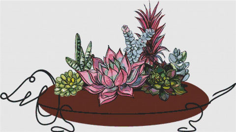 Succulents In A Dachshund Pot - X Squared Cross Stitch
