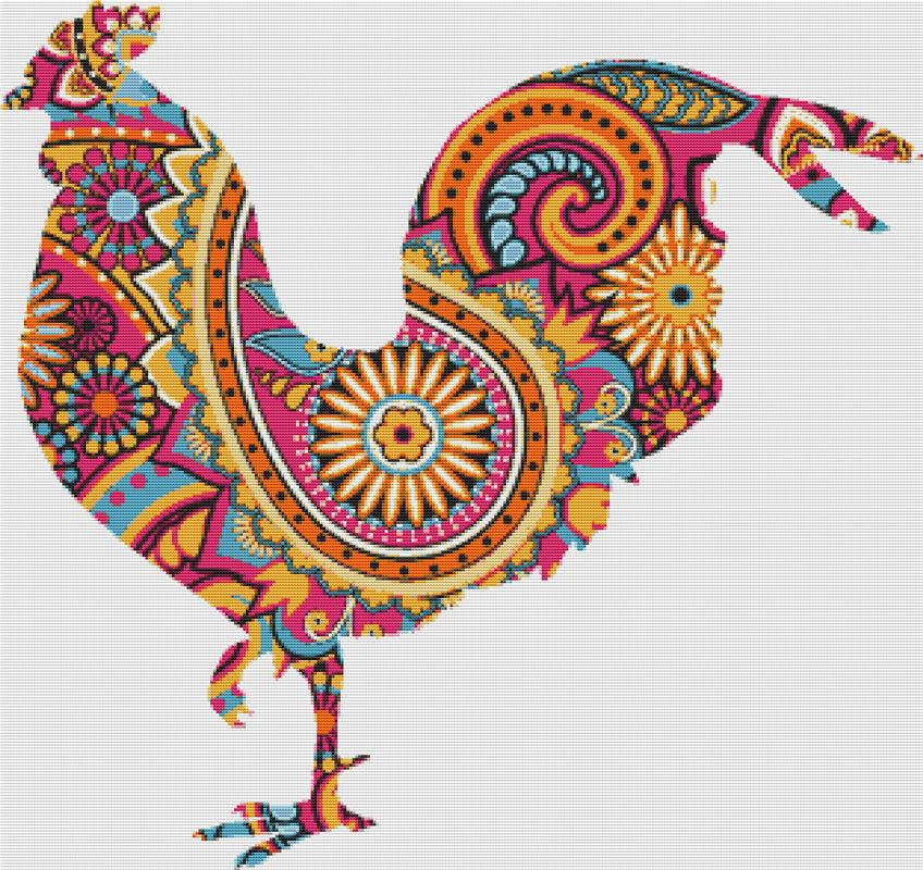 Pink Paisley Rooster I - X Squared Cross Stitch