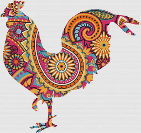 Pink Paisley Rooster I - X Squared Cross Stitch