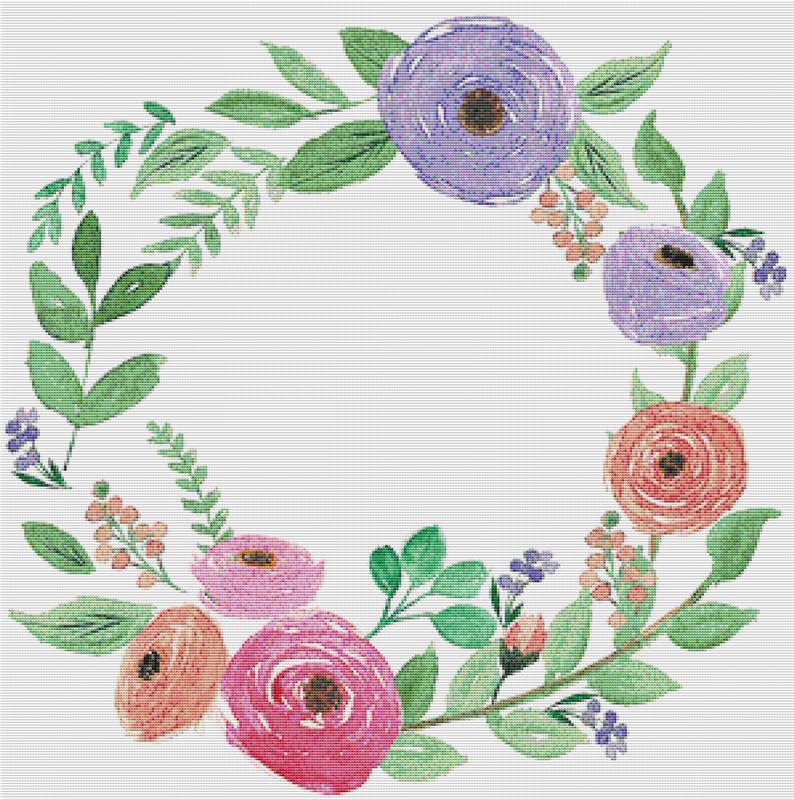 Fresh Floral Wreath - X Squared Cross Stitch