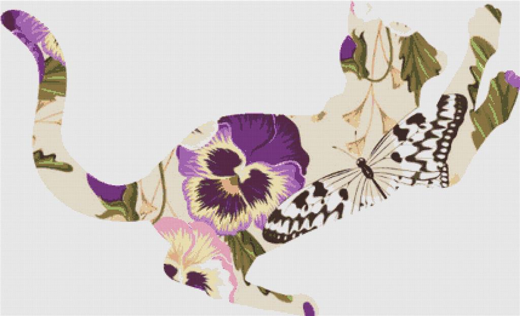 Vintage Pansies: Cat - X Squared Cross Stitch