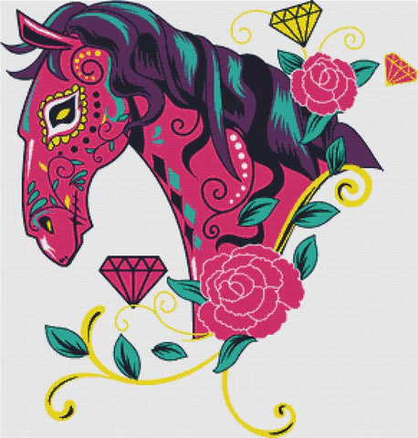 Pink Day Of The Dead Horse - X Squared Cross Stitch