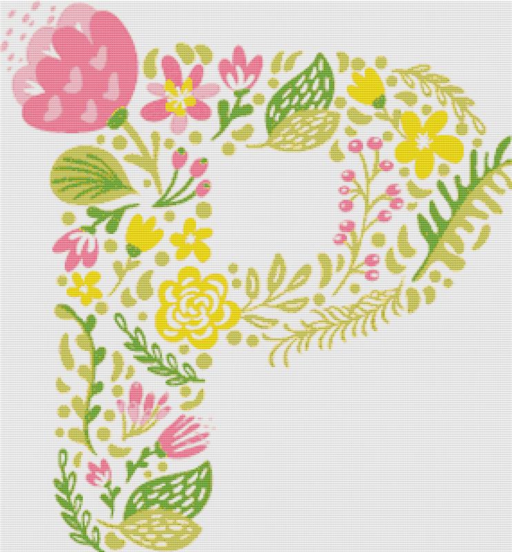 Floral Letter P - X Squared Cross Stitch