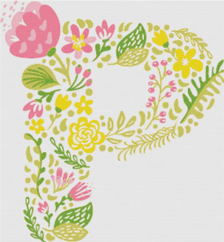 Floral Letter P - X Squared Cross Stitch
