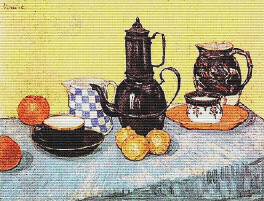 Still Life With Blue Enamel Coffeepot - X Squared Cross Stitch