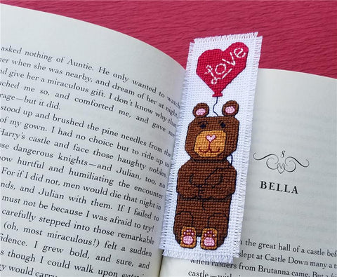 Brown Bear Holding Red Heart Balloon Bookmark - Keb Studio Creations