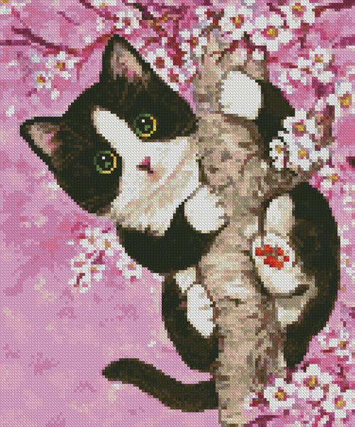Mini Cherry Blossom Cat - Artecy Cross Stitch