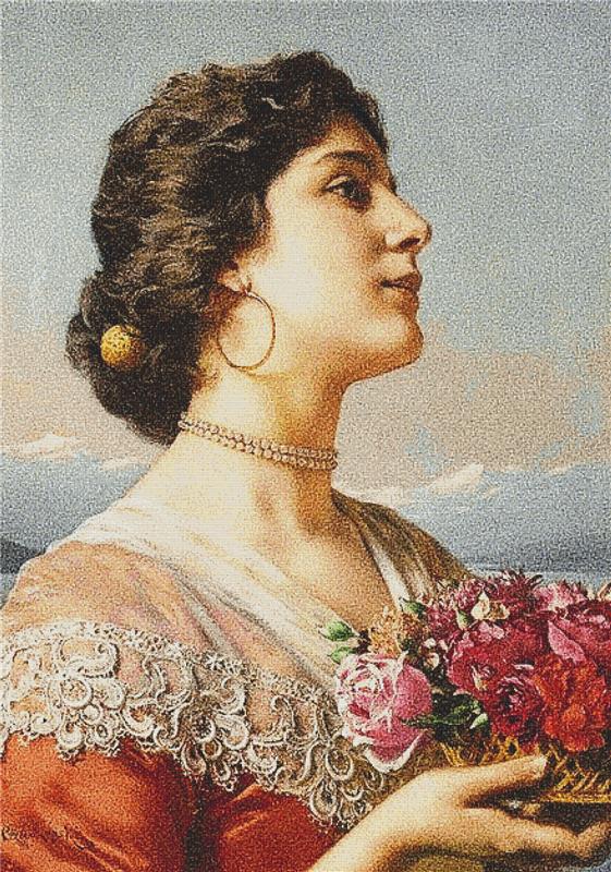 Lady With A Basket Of Flowers - X Squared Cross Stitch