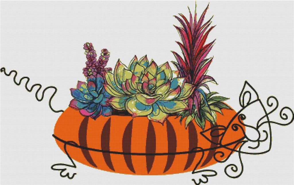 Succulents In A Cat Pot I - X Squared Cross Stitch