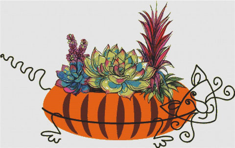 Succulents In A Cat Pot I - X Squared Cross Stitch