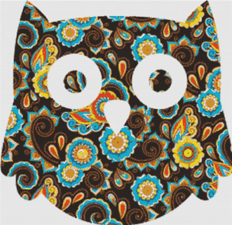 Brown Paisley Owl - X Squared Cross Stitch