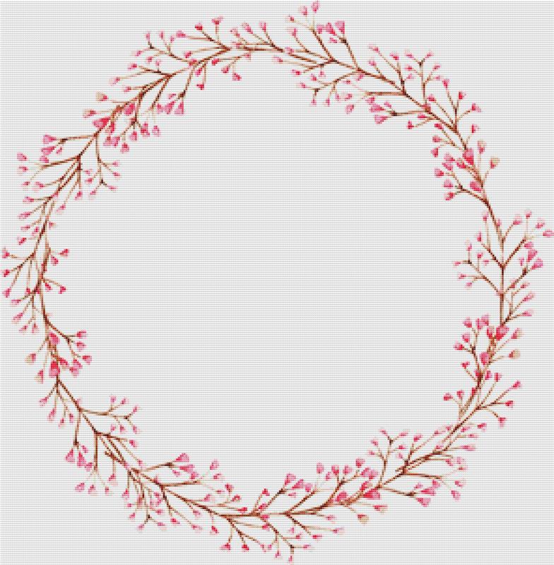 Pink Foliage Wreath - X Squared Cross Stitch