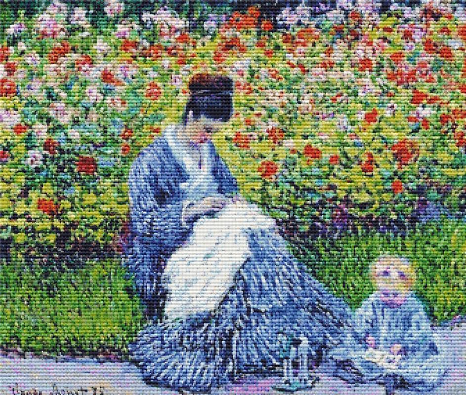 Camille Monet And A Child In The Artist’s Garden In Argenteuil - X Squared Cross Stitch