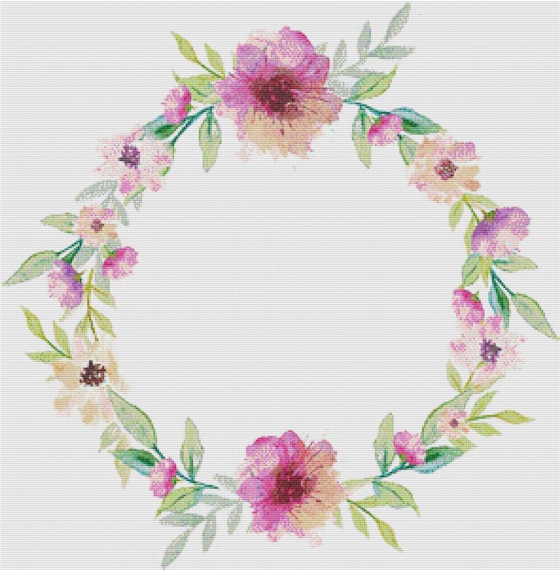 Pink Watercolour Wreath - X Squared Cross Stitch