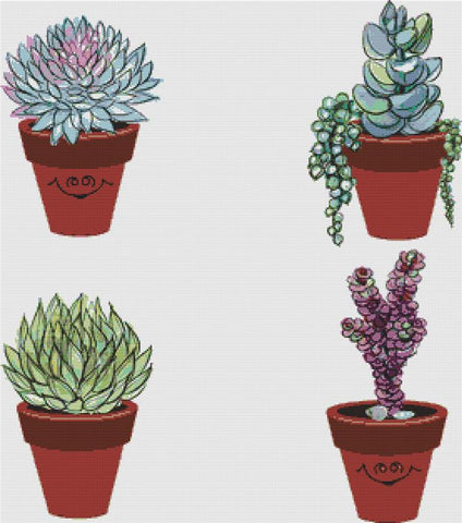 Succulents In Clay Pots IV - X Squared Cross Stitch