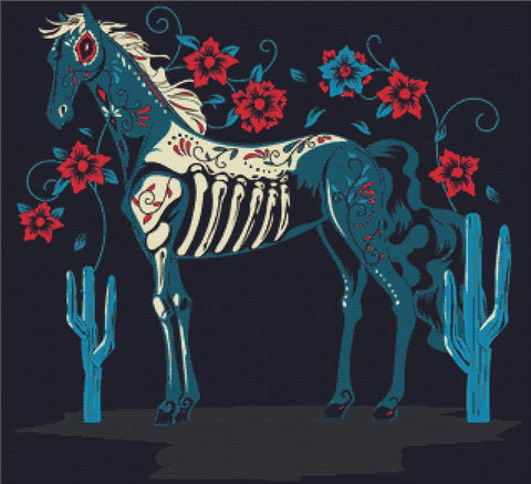 Blue Day Of The Dead Horse - X Squared Cross Stitch