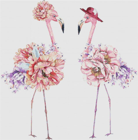 Floral Flamingos - X Squared Cross Stitch