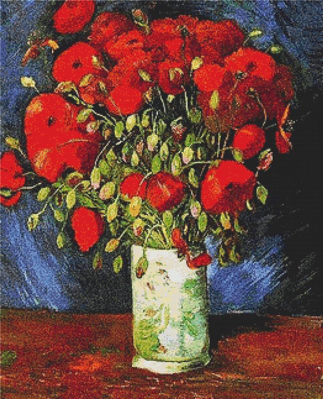 Vase With Red Poppies - X Squared Cross Stitch