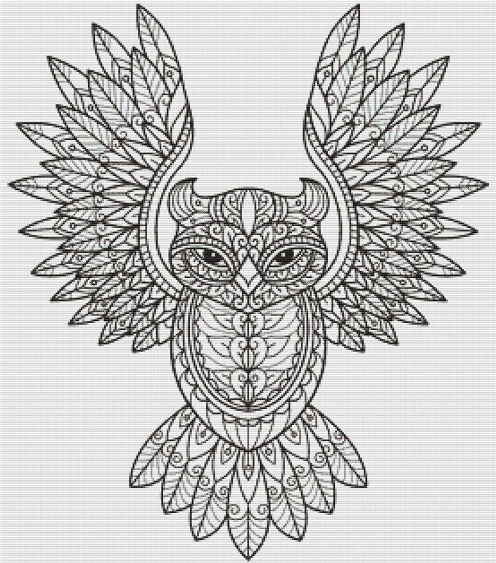 Owl Zentangle I - X Squared Cross Stitch