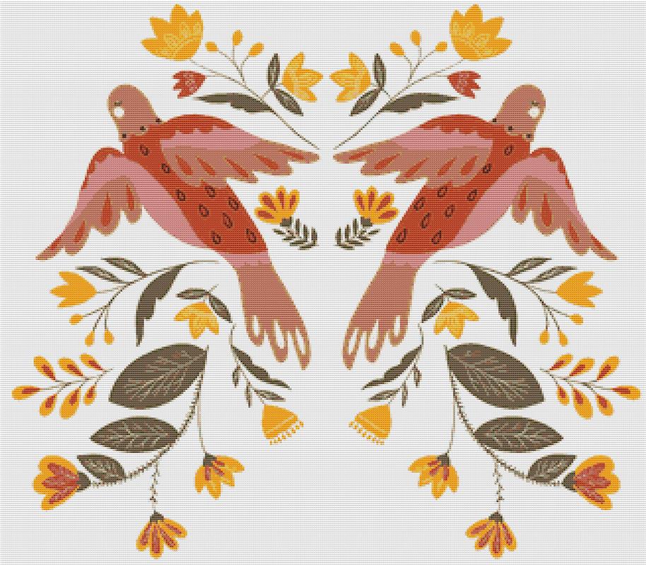 Folk Birds And Flowers - X Squared Cross Stitch