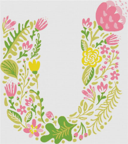 Floral Letter U - X Squared Cross Stitch