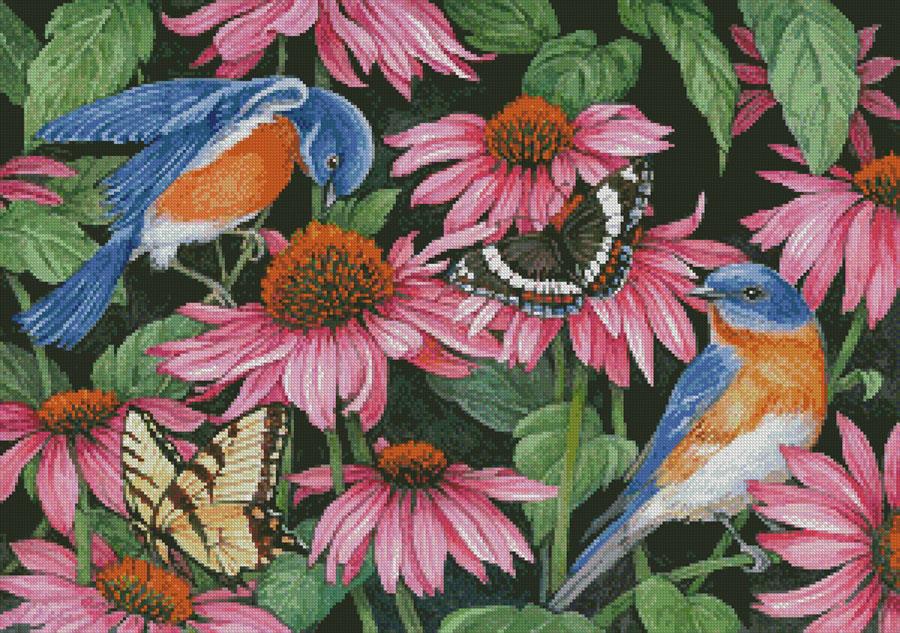 Bluebirds And Coneflowers - Artecy Cross Stitch