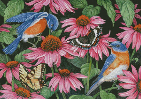 Bluebirds And Coneflowers - Artecy Cross Stitch