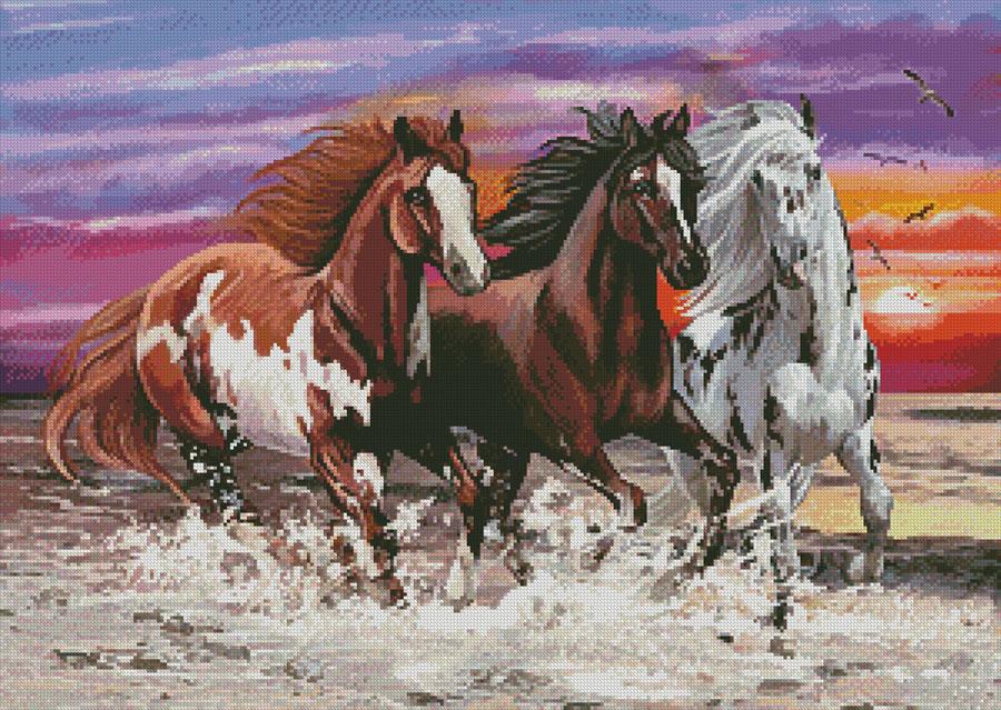Three Horses At Sunset - Artecy Cross Stitch