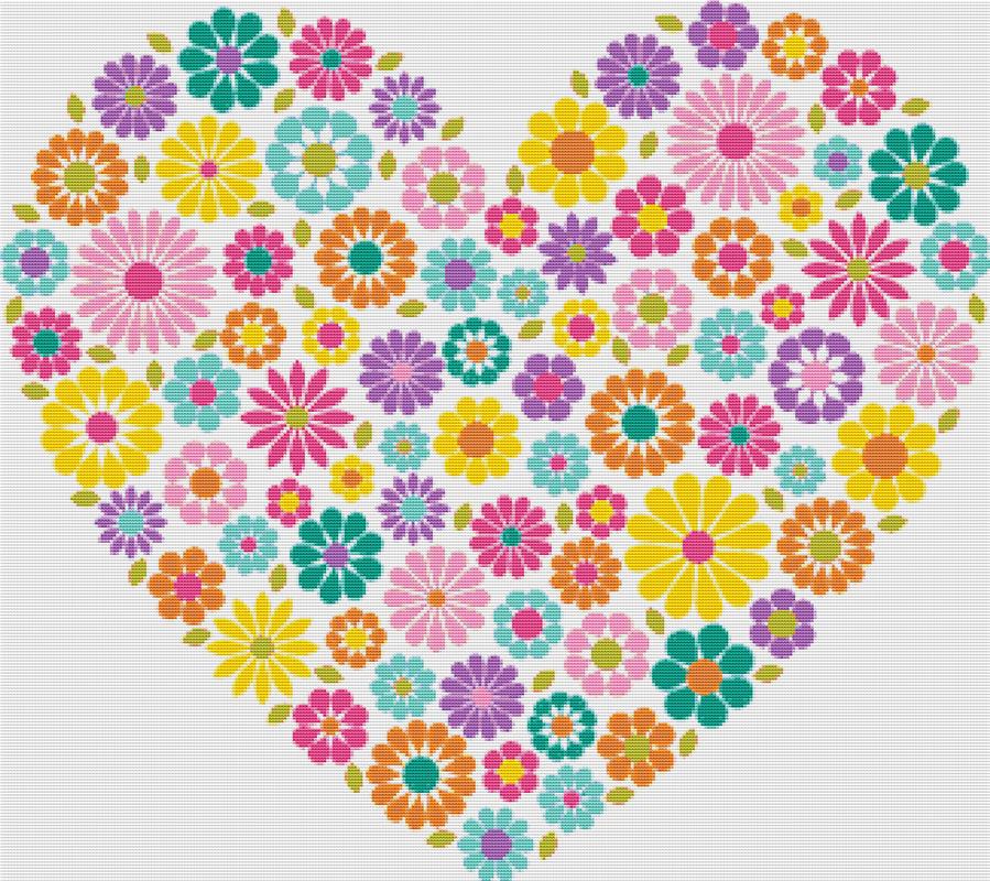 Heart Of Colourful Flowers - X Squared Cross Stitch