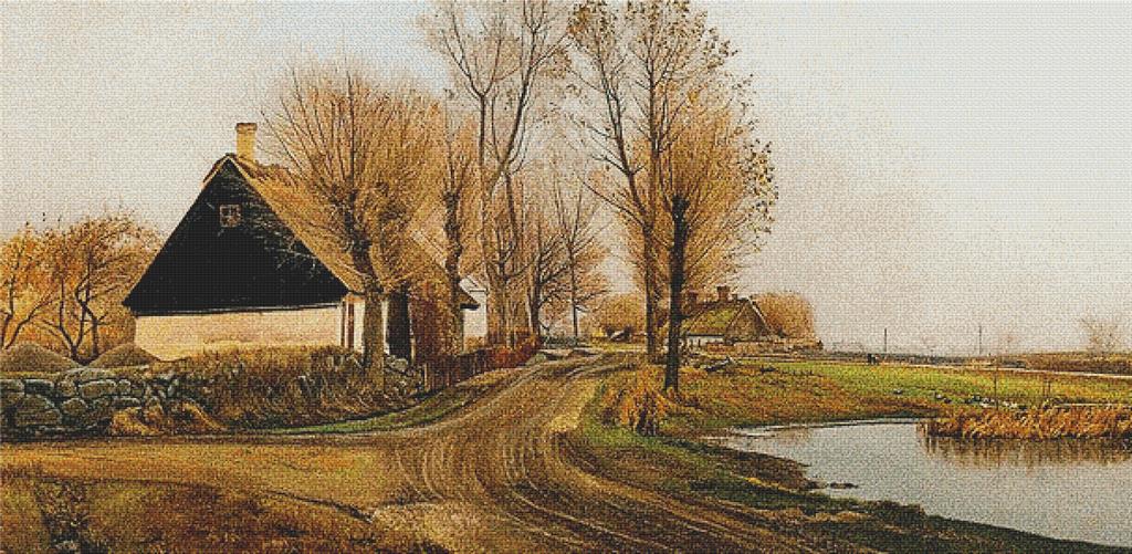 Village Street In Baldersbrønde - X Squared Cross Stitch