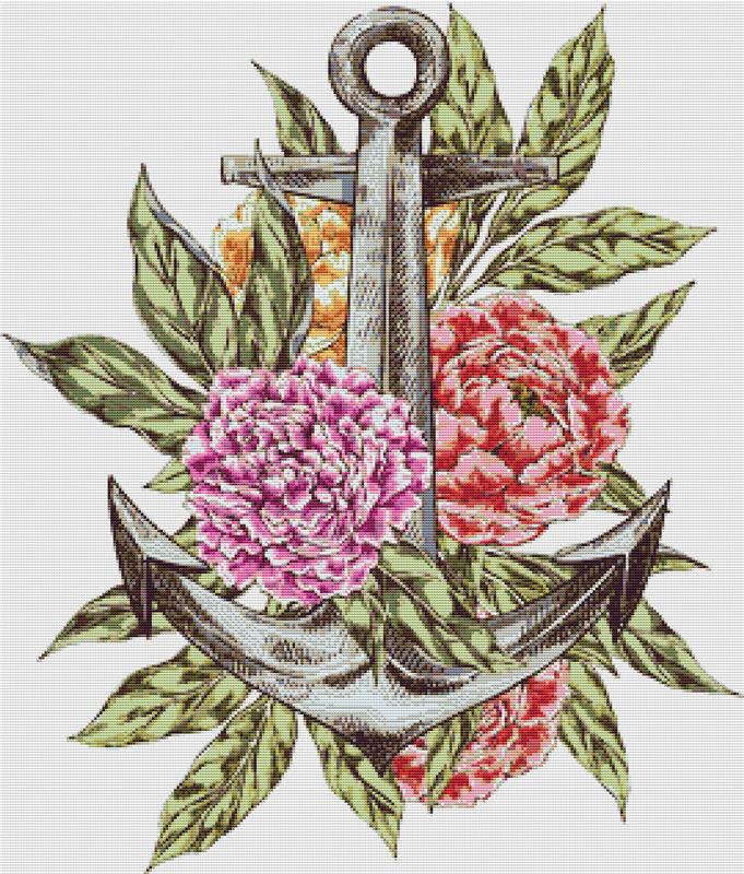 Anchor With Flowers - X Squared Cross Stitch