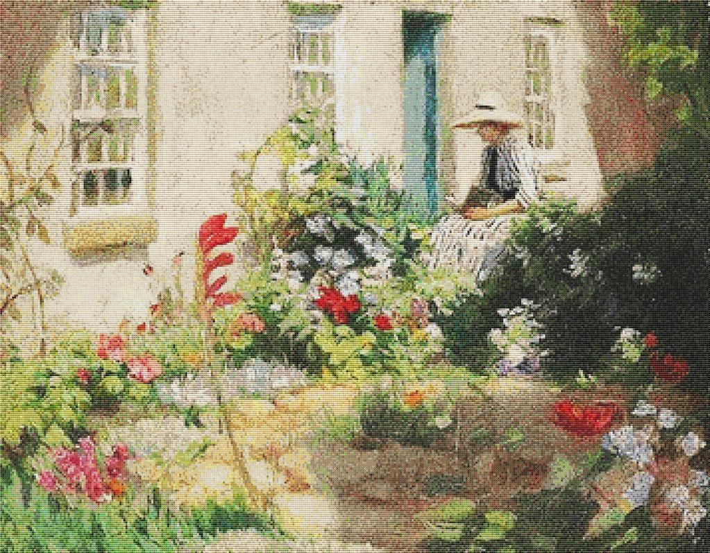 A Woman Reading In A Garden - X Squared Cross Stitch