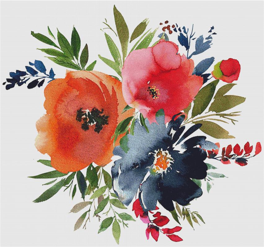 Navy Berry Floral Arrangement - X Squared Cross Stitch