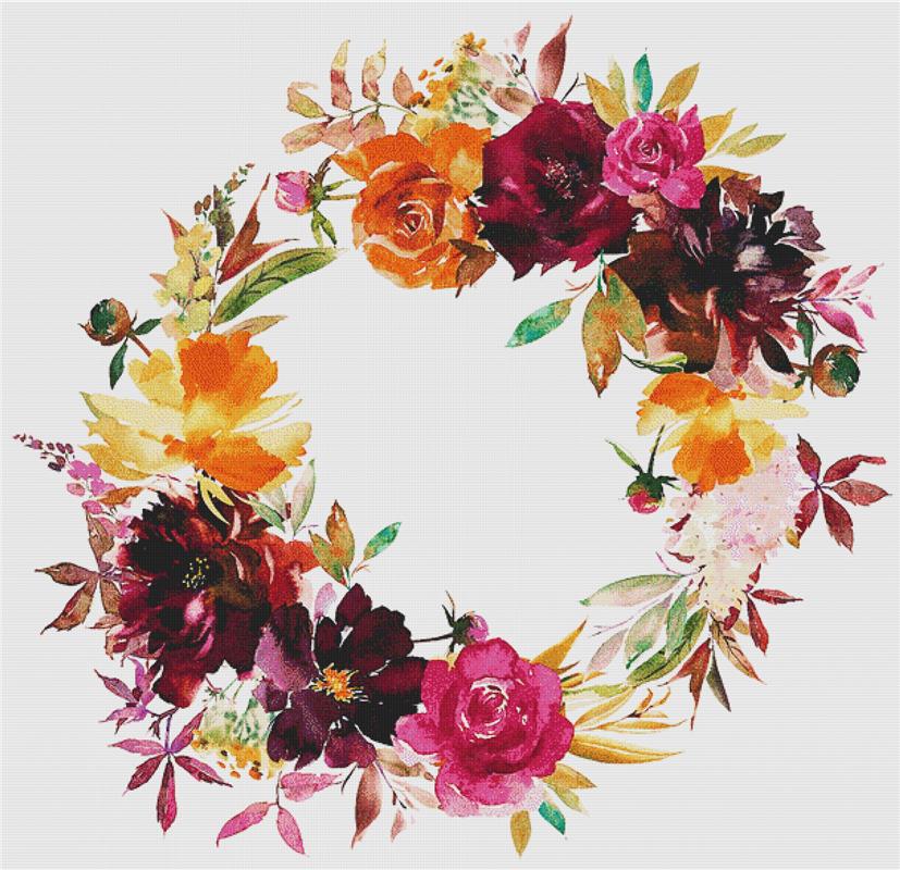 Autumn Floral Wreath - X Squared Cross Stitch