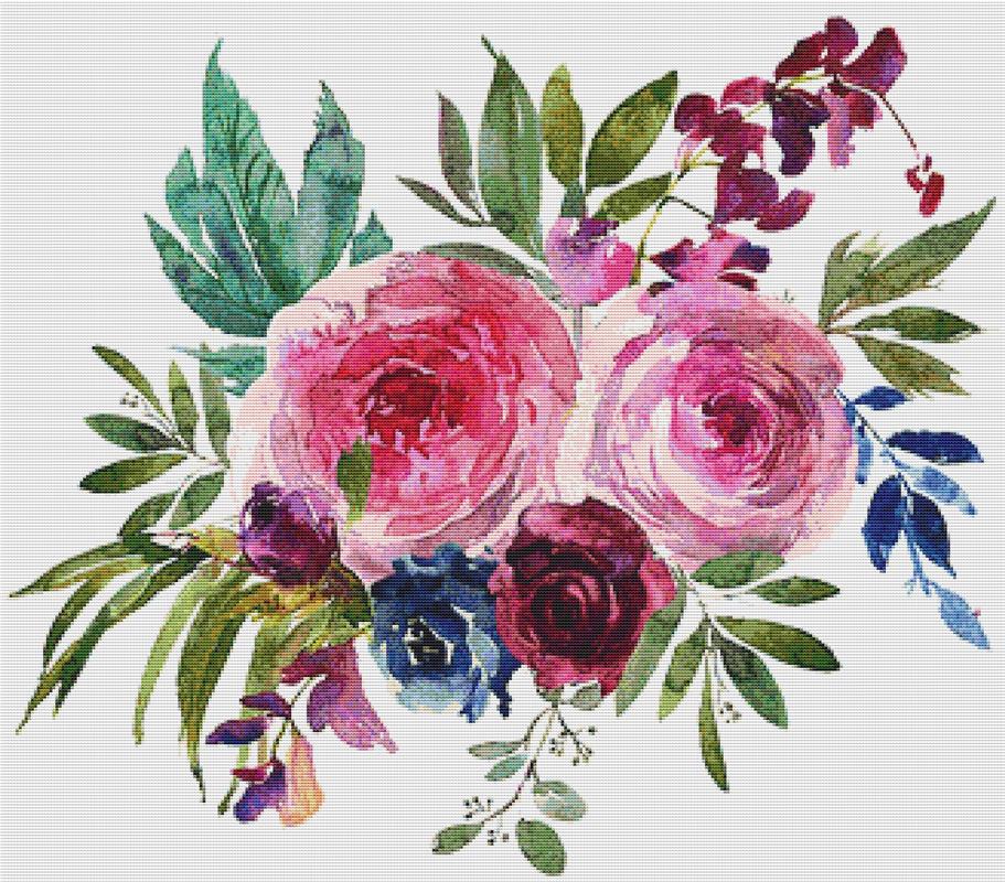 Berry & Navy Bouquet - X Squared Cross Stitch