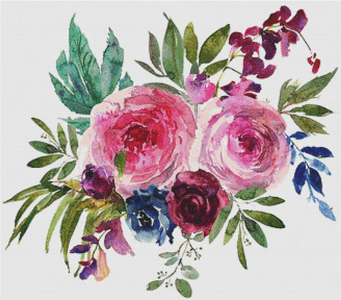Berry & Navy Bouquet - X Squared Cross Stitch