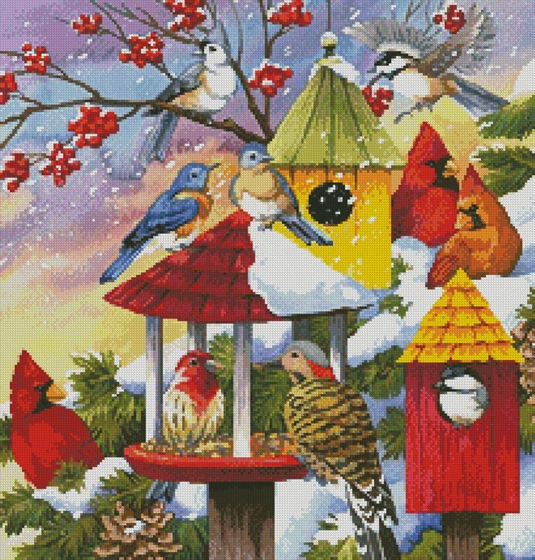 Meeting At The Bird Feeder (Crop) - Artecy Cross Stitch